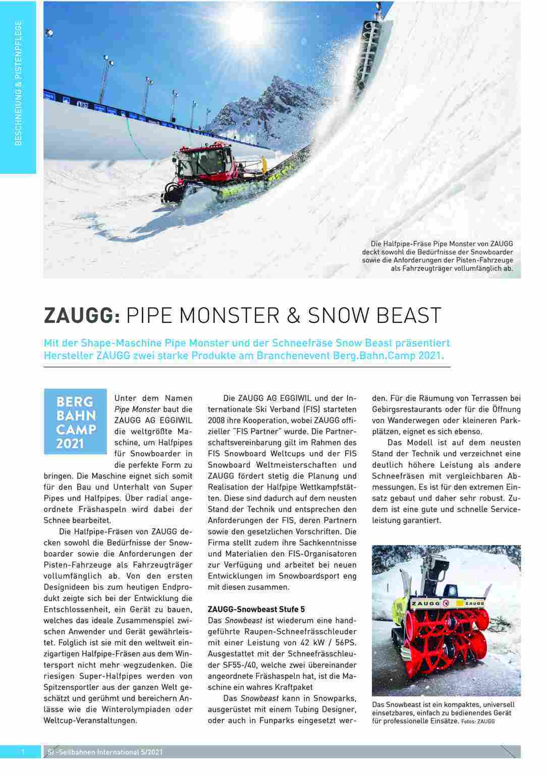 SI Seilbahnen International: Article Pipe Monster and Snowbeast